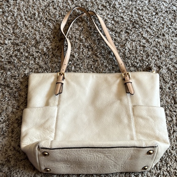 Michael Kors Off-White Leather Double Handles Pockets Tote Shoulder Bag - Picture 4 of 16